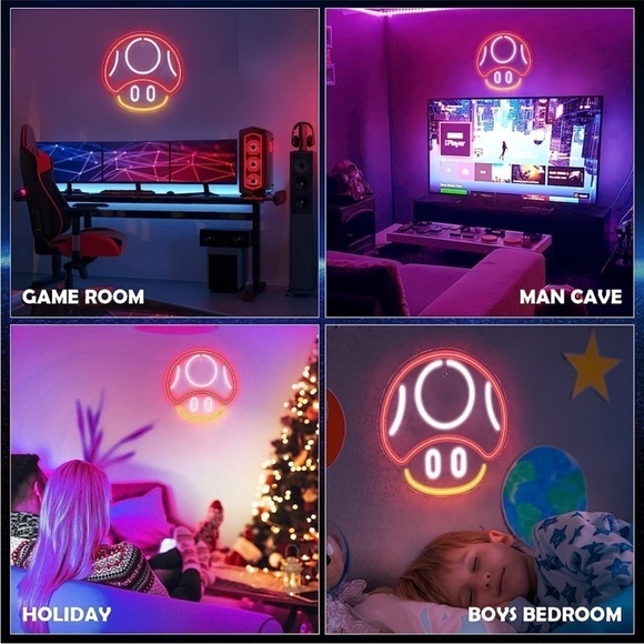 Mario Mushroom Nintendo Cartoon Video Game Neon Light LED Man Cave Kid/Teen Room - Picture 6 of 7